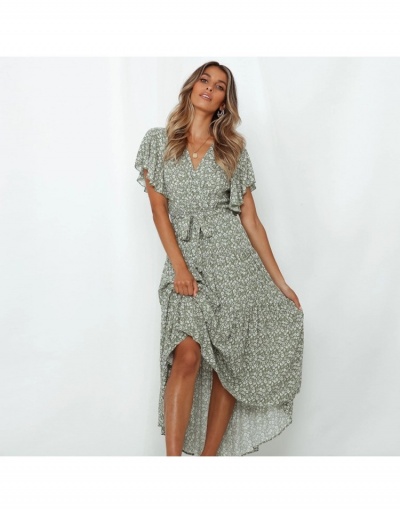 Replica  Summer Floral Ruffled Sleeve Maxi Dress Short Sleeve V Neck #796737 $41.15 USD for Wholesale