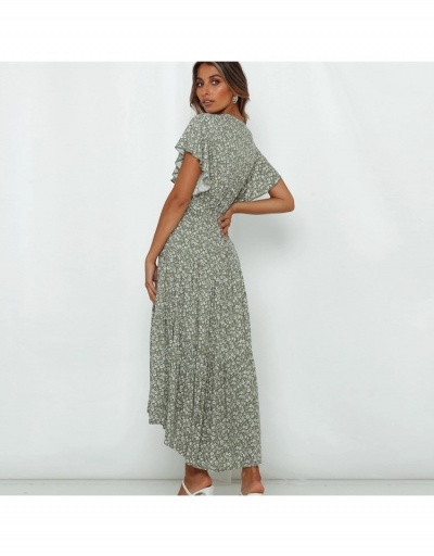 Replica  Summer Floral Ruffled Sleeve Maxi Dress Short Sleeve V Neck #796737 $41.15 USD for Wholesale