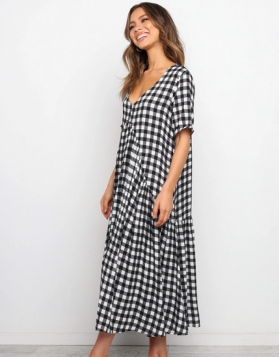 Replica  Summer V-Neck Loose Plaid Women's Dress Short Sleeve V Neck #796740 $20.28 USD for Wholesale