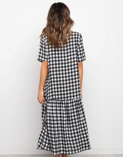 Replica  Summer V-Neck Loose Plaid Women's Dress Short Sleeve V Neck #796740 $20.28 USD for Wholesale