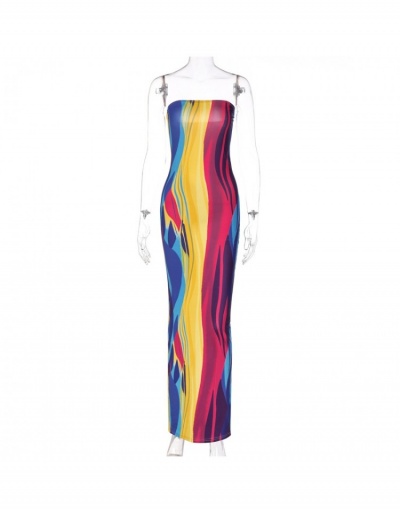 Replica  Summer Style Split Hem Pattern Print Dress Sleeveless Boat Neck #796742 $18.60 USD for Wholesale