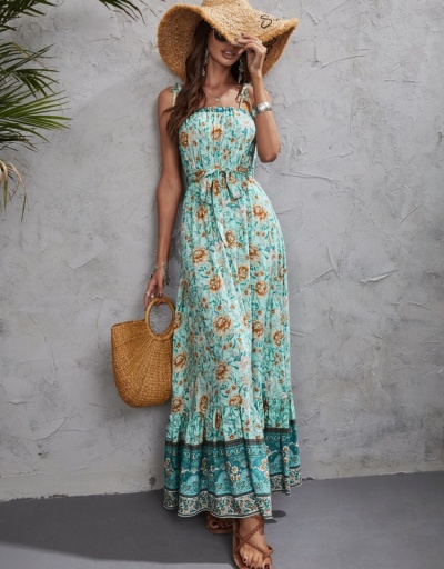 Replica  Flower Printing Ruffled Maxi Dress Sleeveless Square Neck #796748 $30.42 USD for Wholesale