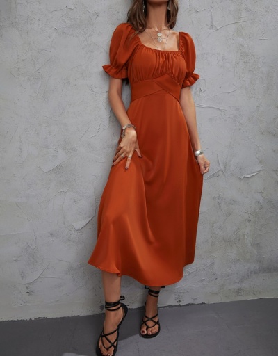  Puff Sleeve Ruched Pure Color Dress Short Sleeve Square Neck #796750 $28.18 USD, Wholesale Fashion Maxi Dresses