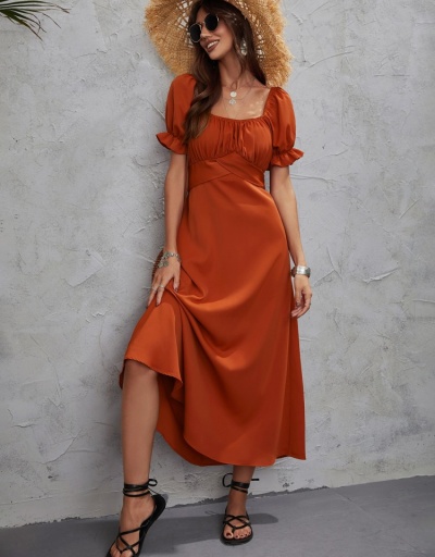 Replica  Puff Sleeve Ruched Pure Color Dress Short Sleeve Square Neck #796750 $28.18 USD for Wholesale