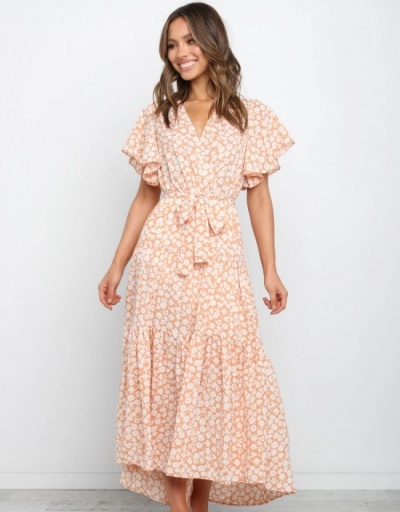 Replica Holiday Floral V Neck Ruffled Sleeve Maxi Dress Short Sleeve V Neck #796752 $25.48 USD for Wholesale