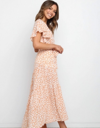 Replica Holiday Floral V Neck Ruffled Sleeve Maxi Dress Short Sleeve V Neck #796752 $25.48 USD for Wholesale