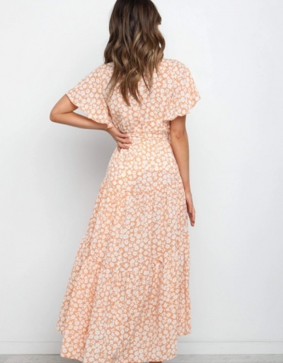 Replica Holiday Floral V Neck Ruffled Sleeve Maxi Dress Short Sleeve V Neck #796752 $25.48 USD for Wholesale