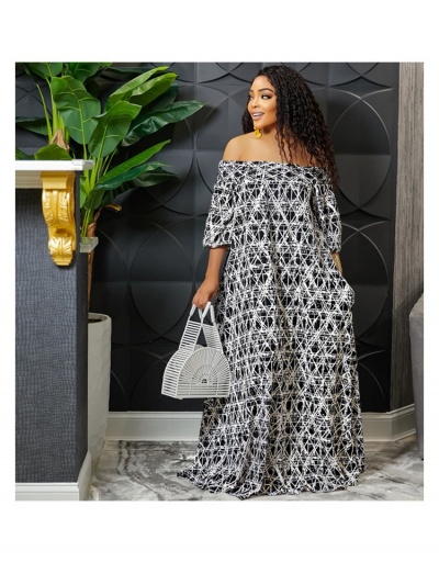 Replica Women Printed Off The Shoulder Maxi Dress Half Sleeve Boat Neck #796753 $29.28 USD for Wholesale