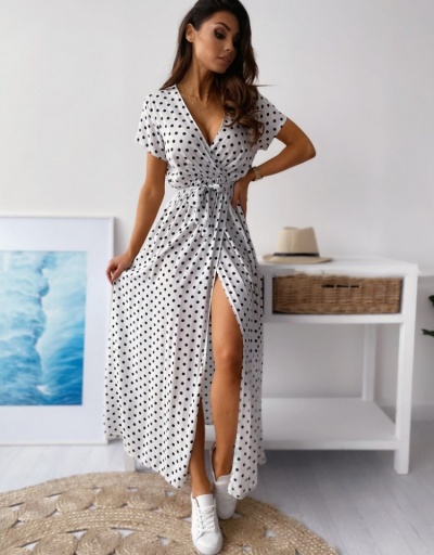  2022 Summer Polka Dots Short Sleeve Slit Dress Short Sleeve V Neck #796754 $26.49 USD, Wholesale Fashion Maxi Dresses