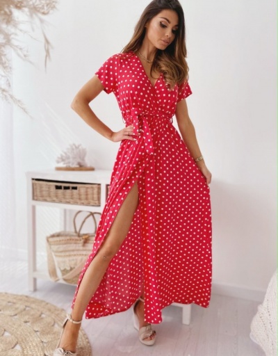 Replica  2022 Summer Polka Dots Short Sleeve Slit Dress Short Sleeve V Neck #796754 $26.49 USD for Wholesale