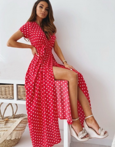 Replica  2022 Summer Polka Dots Short Sleeve Slit Dress Short Sleeve V Neck #796754 $26.49 USD for Wholesale