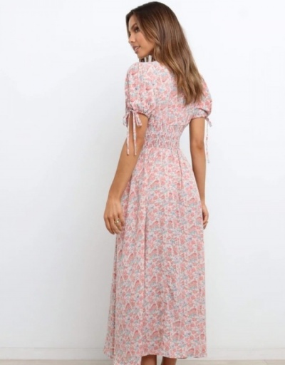 Replica Vacation Floral V-Neck Puff Sleeve Maxi Dress Short Sleeve V Neck #796755 $31.53 USD for Wholesale