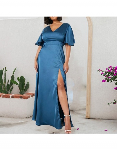 Elegant V-Neck Satin Pure Color Maxi Dress Short Sleeve V Neck #796757 $39.53 USD, Wholesale Fashion Maxi Dresses