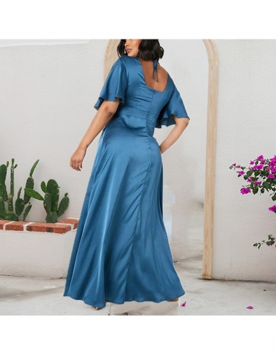 Replica Elegant V-Neck Satin Pure Color Maxi Dress Short Sleeve V Neck #796757 $39.53 USD for Wholesale