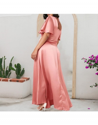 Replica Elegant V-Neck Satin Pure Color Maxi Dress Short Sleeve V Neck #796757 $39.53 USD for Wholesale