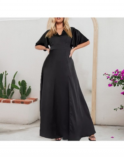 Replica Elegant V-Neck Satin Pure Color Maxi Dress Short Sleeve V Neck #796757 $39.53 USD for Wholesale