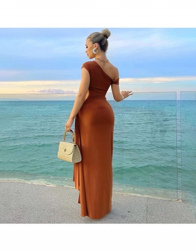 Replica  Summer Twist Hollowed Out One Shoulder Slit Maxi Dress Short Sleeve Inclined Shoulder #796759 $22.63 USD for Wholesale