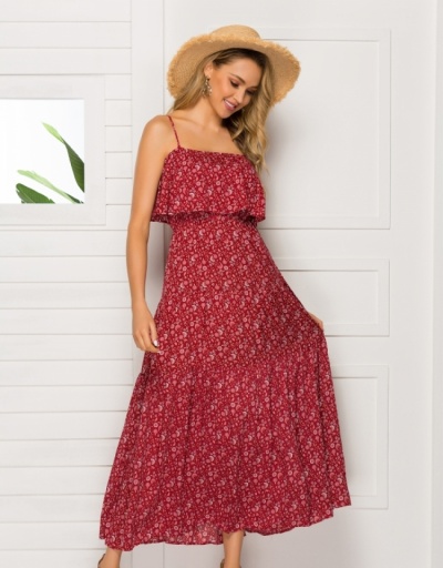 Vacation Printed Ruffle Patchwork Maxi Dress Sleeveless Boat Neck #796762 $24.38 USD, Wholesale Fashion Maxi Dresses