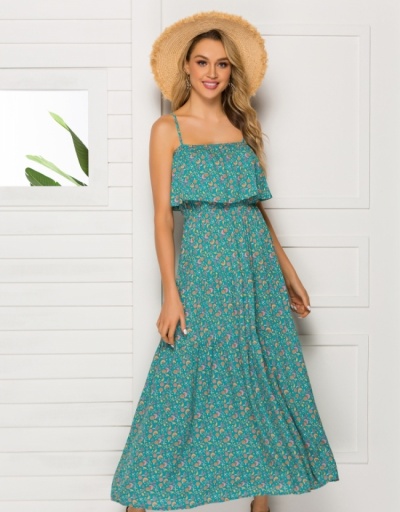 Replica Vacation Printed Ruffle Patchwork Maxi Dress Sleeveless Boat Neck #796762 $24.38 USD for Wholesale