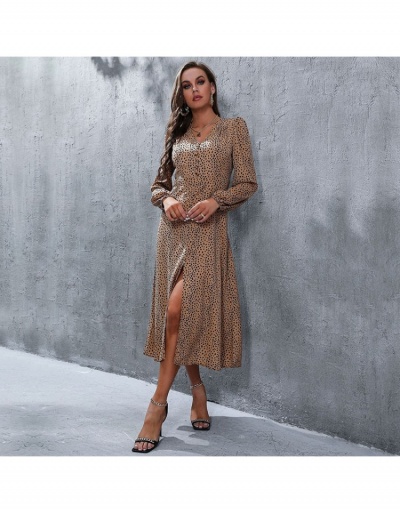 Replica Stylish Leopard Print V-Neck Puff Sleeve Dress Long Sleeve V Neck #796763 $30.97 USD for Wholesale