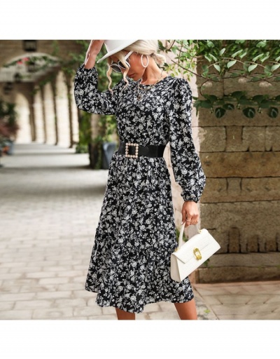 Replica  Women's Floral Puff Sleeve Ruffled Maxi Dress Long Sleeve Crew Neck #796764 $29.78 USD for Wholesale