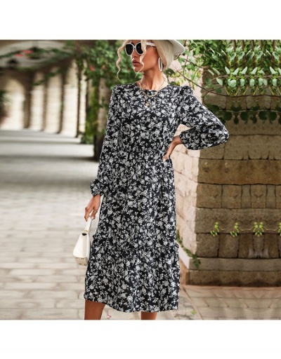 Replica  Women's Floral Puff Sleeve Ruffled Maxi Dress Long Sleeve Crew Neck #796764 $29.78 USD for Wholesale