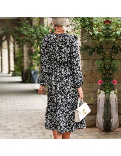 Replica  Women's Floral Puff Sleeve Ruffled Maxi Dress Long Sleeve Crew Neck #796764 $29.78 USD for Wholesale