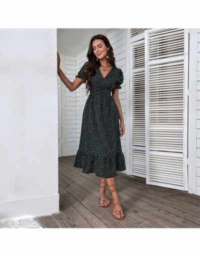 V-Neck Polka Dots Puff Sleeve Ruffled Dress  Short Sleeve V Neck #796765 $30.42 USD, Wholesale Fashion Maxi Dresses