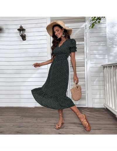 Replica V-Neck Polka Dots Puff Sleeve Ruffled Dress  Short Sleeve V Neck #796765 $30.42 USD for Wholesale