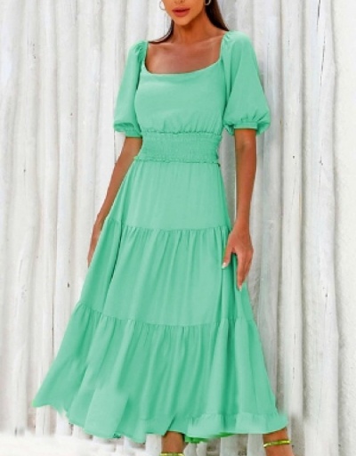  Fashion Green Square Neck Puff Sleeve Maxi Dress Short Sleeve Square Neck #796773 $50.90 USD, Wholesale Fashion Maxi Dresses