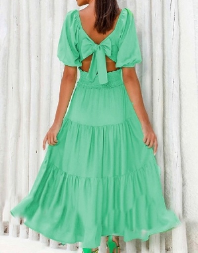 Replica  Fashion Green Square Neck Puff Sleeve Maxi Dress Short Sleeve Square Neck #796773 $50.90 USD for Wholesale