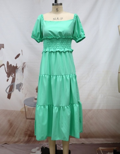 Replica  Fashion Green Square Neck Puff Sleeve Maxi Dress Short Sleeve Square Neck #796773 $50.90 USD for Wholesale