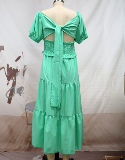 Replica  Fashion Green Square Neck Puff Sleeve Maxi Dress Short Sleeve Square Neck #796773 $50.90 USD for Wholesale