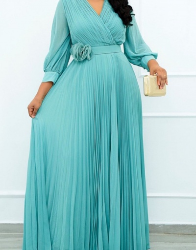 Plus Size V Neck Pleated Maxi Dress Three Quarter Sleeve V Neck #796776 $42.80 USD, Wholesale Fashion Maxi Dresses