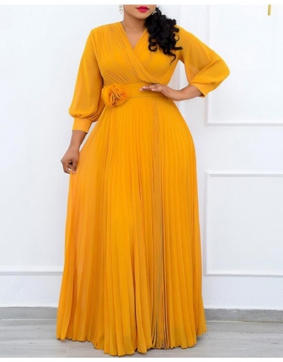 Replica Plus Size V Neck Pleated Maxi Dress Three Quarter Sleeve V Neck #796776 $42.80 USD for Wholesale