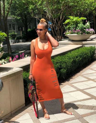  Sexy Ripped Pure Color Dress Sleeveless Crew Neck #796781 $13.53 USD, Wholesale Fashion Maxi Dresses