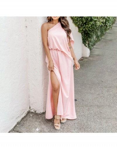 Replica Casual Solid One Shoulder Maxi Dresses For Women Short Sleeve Inclined Shoulder #796782 $24.00 USD for Wholesale