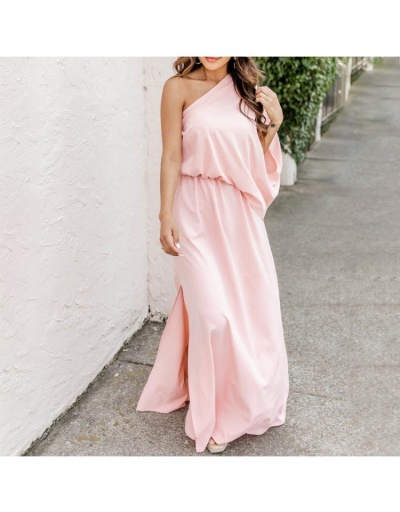 Replica Casual Solid One Shoulder Maxi Dresses For Women Short Sleeve Inclined Shoulder #796782 $24.00 USD for Wholesale