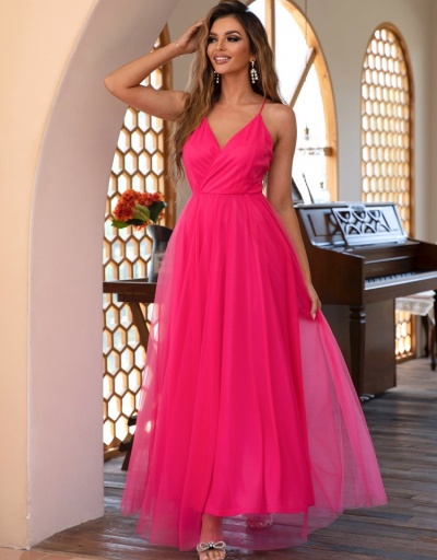 Replica Sexy V Neck Gauze Women's Long Dress Sleeveless V Neck #796784 $39.45 USD for Wholesale