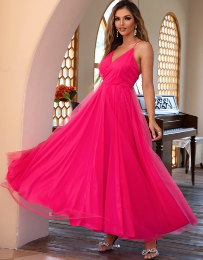 Replica Sexy V Neck Gauze Women's Long Dress Sleeveless V Neck #796784 $39.45 USD for Wholesale