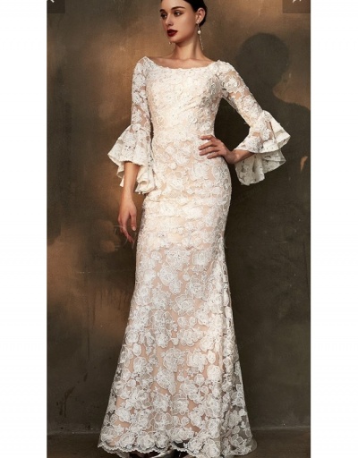  European Lace Long Sleeve Ruched Maxi Dress Long Sleeve Boat Neck #796786 $45.33 USD, Wholesale Fashion Maxi Dresses