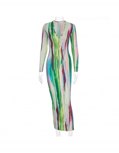 Replica V Neck Tie Dye Long Sleeve Maxi Dresses For Women Long Sleeve V Neck #796796 $22.93 USD for Wholesale