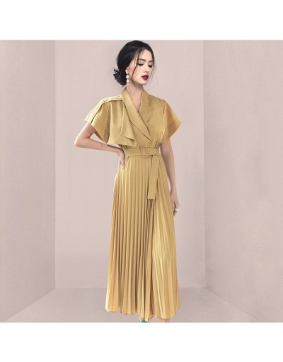 Urban Style Pure Color Lapel Pleated Maxi Dress Short Sleeve Lapel #796797 $66.63 USD, Wholesale Fashion Maxi Dresses