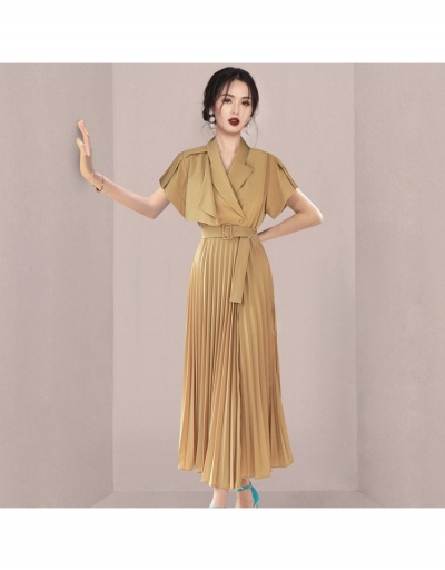 Replica Urban Style Pure Color Lapel Pleated Maxi Dress Short Sleeve Lapel #796797 $66.63 USD for Wholesale