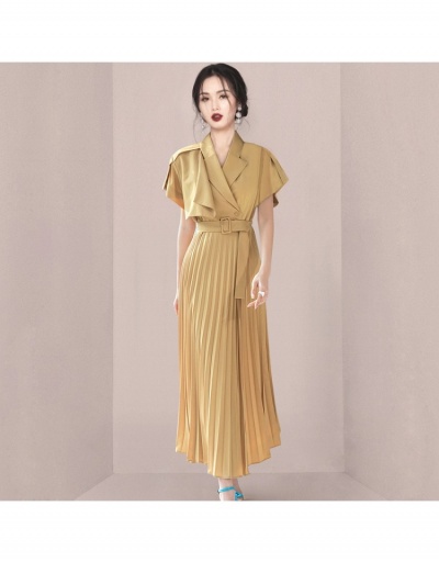 Replica Urban Style Pure Color Lapel Pleated Maxi Dress Short Sleeve Lapel #796797 $66.63 USD for Wholesale