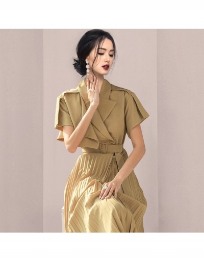 Replica Urban Style Pure Color Lapel Pleated Maxi Dress Short Sleeve Lapel #796797 $66.63 USD for Wholesale