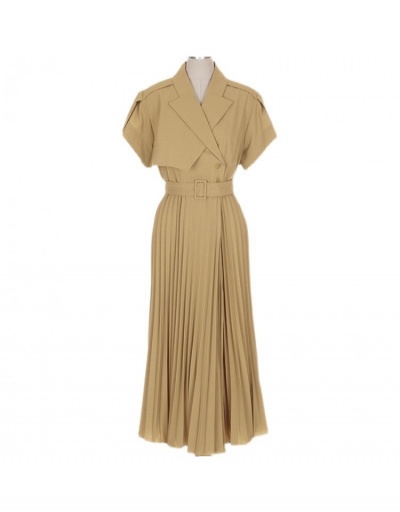 Replica Urban Style Pure Color Lapel Pleated Maxi Dress Short Sleeve Lapel #796797 $66.63 USD for Wholesale