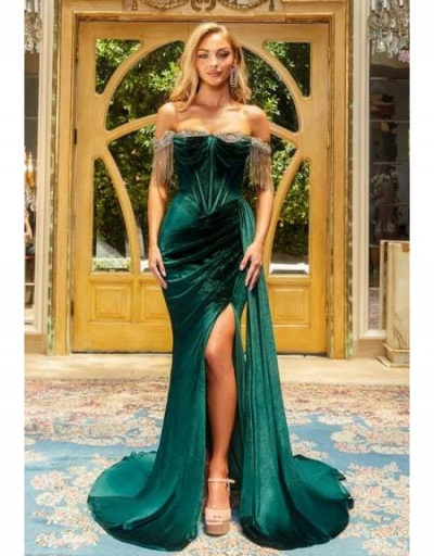 Elegant Banquet Tassels Split Hem Maxi Dress Sleeveless Boat Neck #796800 $53.53 USD, Wholesale Fashion Maxi Dresses