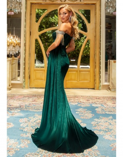 Replica Elegant Banquet Tassels Split Hem Maxi Dress Sleeveless Boat Neck #796800 $53.53 USD for Wholesale