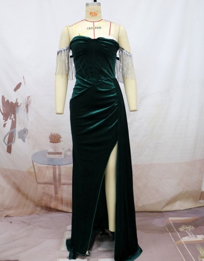 Replica Elegant Banquet Tassels Split Hem Maxi Dress Sleeveless Boat Neck #796800 $53.53 USD for Wholesale